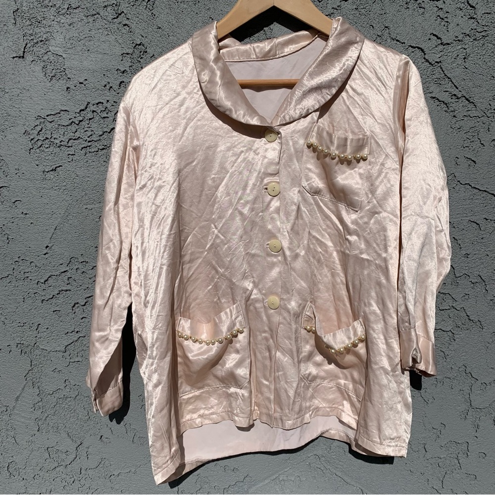 Vintage Pink Satin Pearl and gold beaded day to night Top